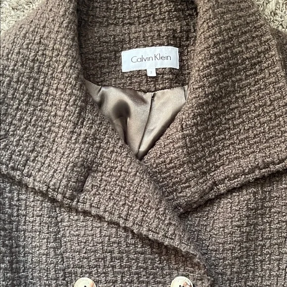 Calvin Klein Women's Textured Brown Pea Coat Winter  Autumn Formal Fashion - Picture 3 of 9